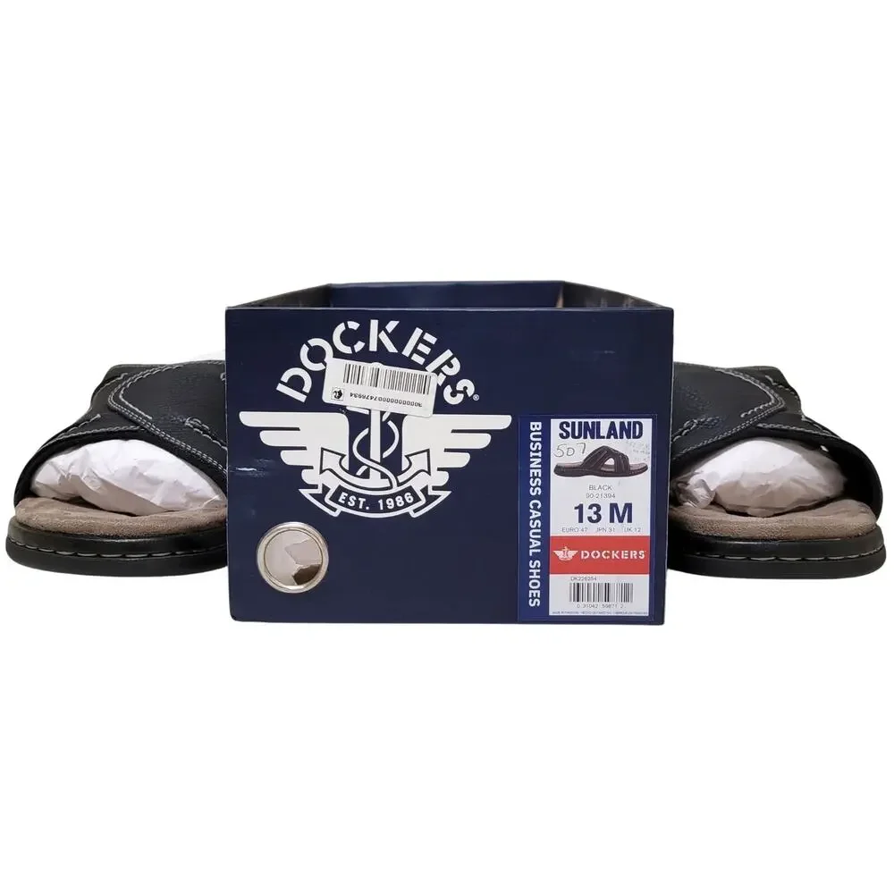 Dockers Men Sunland Casual Slide Sandals Size US 13M Black Faux Leather
